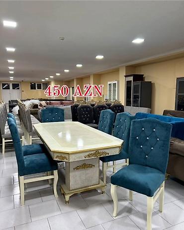 Masa və oturacaq dəstləri: Qonaq otağı üçün, Yeni, Açılmayan, Dördbucaq masa, 6 stul — 12