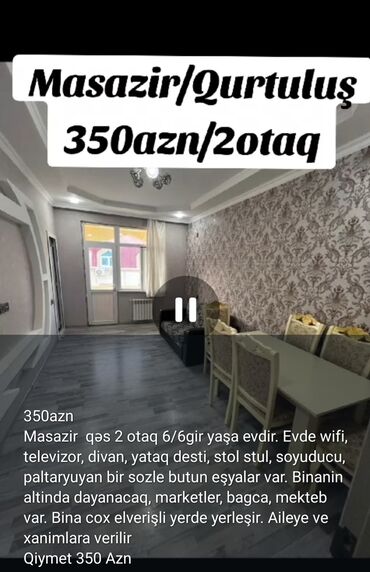 masazirda kiraye evler 2022: Masazir qesebesi,Qurtuluş. Qiymet 350 azn/2 otaq.Fikri ciddi olan