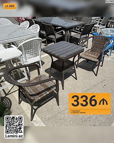 Bağ, çöl mebeli: Bağ mebeli dəsti – 1 kvadrat formalı şüşə səthli masa + 2 ədəd rattan — 1