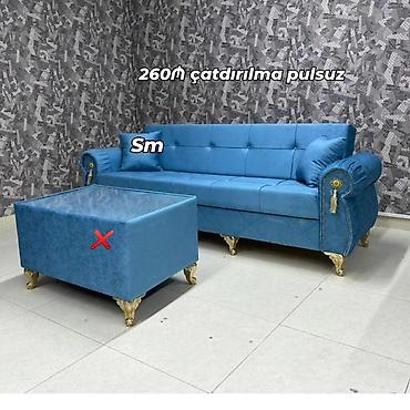 quxna divan: Velur üzlü qonaq otağı divanları - Rəng seçimləri: qızılı-bej, mavi — 2