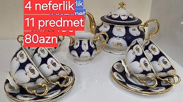 abedni servisler: Çay dəsti, rəng - Göy, Farfor, 4 nəfərlik, Çexiya — 1