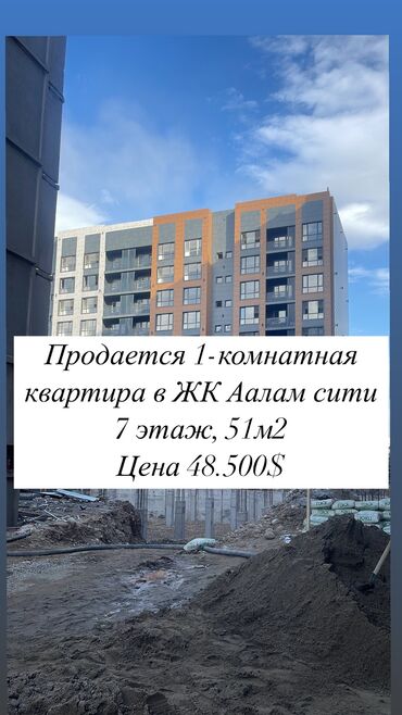 Продажа квартир: 1 комната, 50 м², Элитка, 7 этаж, ПСО (под самоотделку)