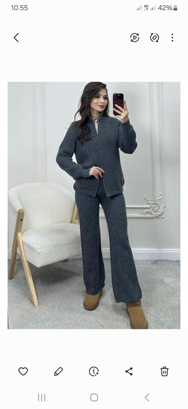 дорогие пуховики женские: Женский теплый костюм из ангоры двух предметов, графитовый цвет. -