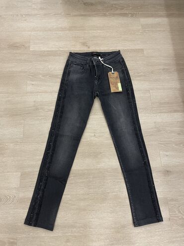 черные зауженные джинсы женские: Скинни, Средняя талия, Со стразами