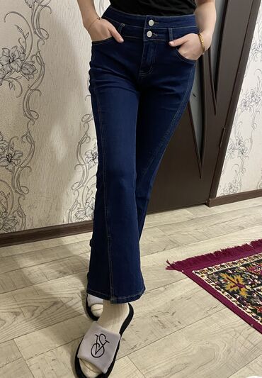 джинсы размер 42: Повседневные брюки, Клеш, Средняя талия, Осень-весна, S (EU 36), M (EU 38)