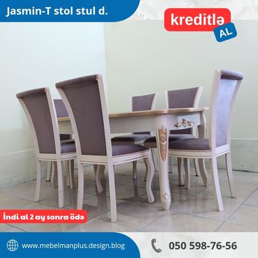 Masa və oturacaq dəstləri: Qonaq otağı üçün, Yeni, Açılan, Dördbucaq masa, 6 stul — 4