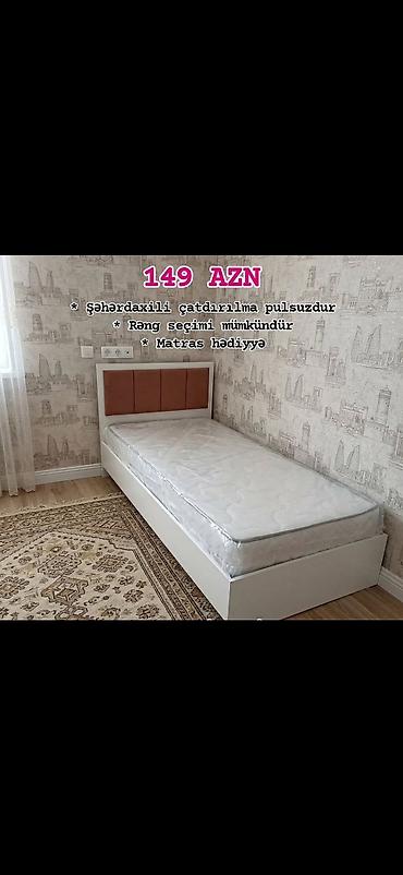 ağ masa: Tək nəfərlik müasir çarpayı – başlıqda yumşaq parça panellər, ağ — 4