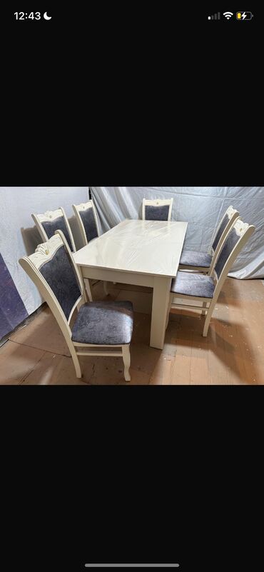 bez materiallı stol: İşlənmiş, Açılmayan, Dördbucaq masa, 6 stul