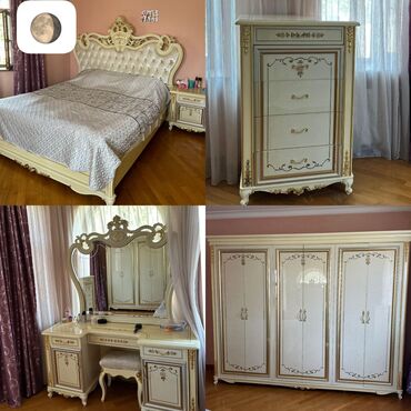 Кровати: Двуспальная кровать, Шкаф, Трюмо, 2 тумбы, Б/у