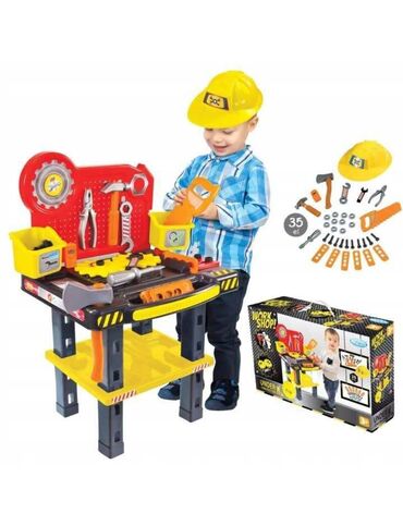 policijski set za decu: 🧑🏻‍🔧 MOCHTOYS Velika radionica za male majstore – 35 delova + šlem
