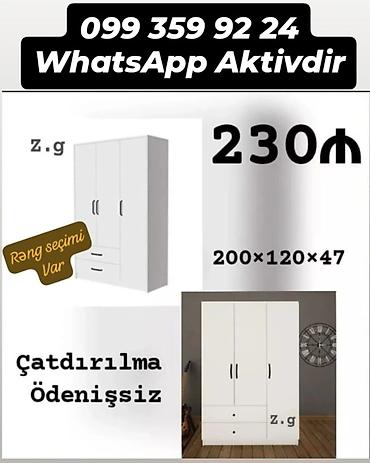 Ağ rəngli üçqapılı geyim dolabı - Ölçülər: 200 × 120 × 47 sm - Daxili