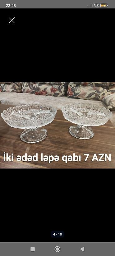 su qablar: İki ədəd şüşə ləpə/qənd qabı dəsti - Material: şəffaf oyma naxışlı — 1