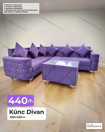 Künc divan – 280×200 sm - Rəng: seçimi mümkündür (şəkildə bənövşəyi