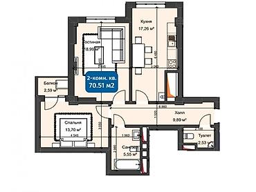 Продажа квартир: 2 комнаты, 70 м², Кок-Жар ж/м Элитка, 2 этаж, ПСО (под самоотделку) — 2
