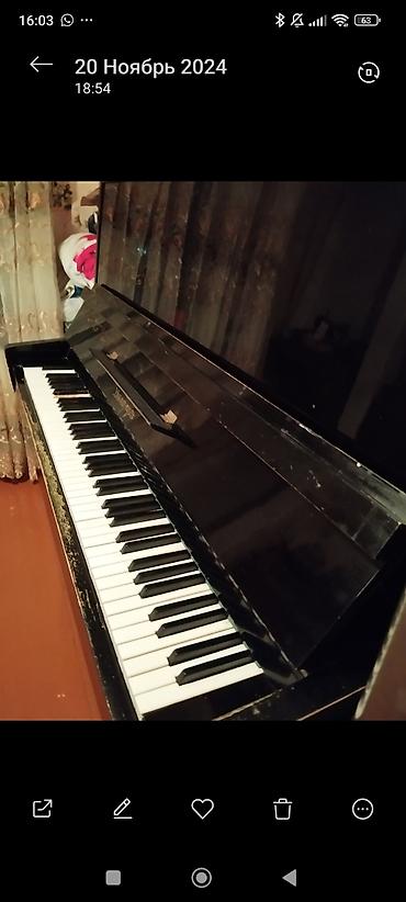 Musiqi alətləri: Qara rəngli, klassik korpuslu upright piano. Şəkillərdə alətin həm — 6