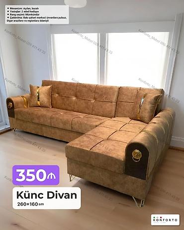 ucuz kunc divan: Künc divan – 260×160 sm - Mexanizm: açılan, bazalı (yataq funksiyalı — 1