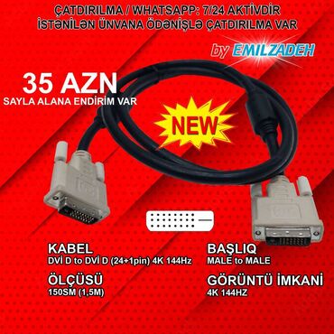 Soyutma sistemləri: Kabel "dvi d to dvi d (24+1pin) 144hz 1,5m" ünvandan götürənə