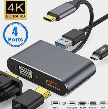 compüter: USB C Hub 4 in 1 Type C 3.0 Adapter to 4K HDMI HDTV VGA USB 3.0 PD