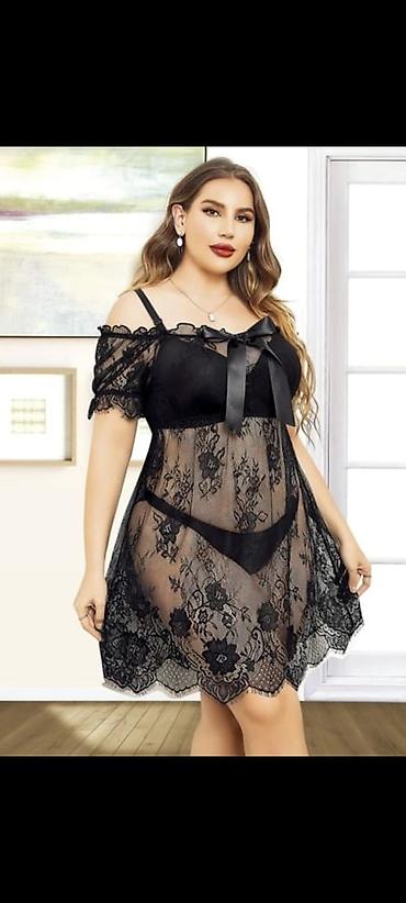paltarı: Kod:j.e-206822 olcu 2.3.4 xlQara krujeva gecə geyimi dəsti - Model — 1