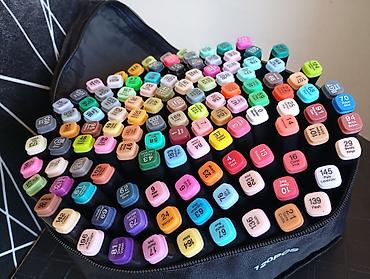 3d rucka: 120 ədəd ikiucu marker dəsti – rəngli kulerlərlə tekstil çantada Təzə — 4