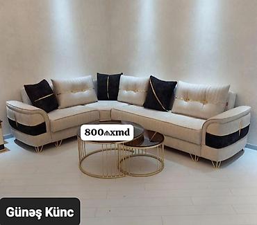 divan koja: Günəş Künc divan dəsti - L‑şəkilli künc divan - Rəng: açıq bej krem — 1