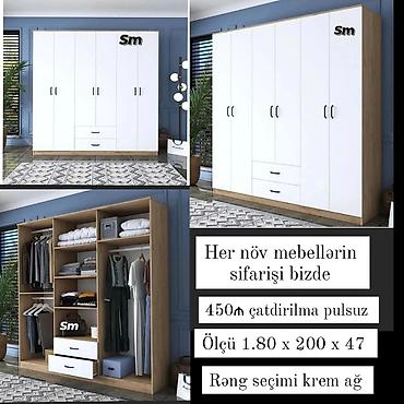 Мебель для дома: Üç qapılı paltar şkafı - Dizayn: ağ ön panellər, taxta teksturalı — 3