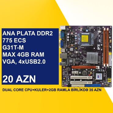 Ana platalar: Kompüter üçün Ana Platalar ⭐DDR2 775 ECS G31T-M (İdeal, 2 Ram Slotlu) — 3