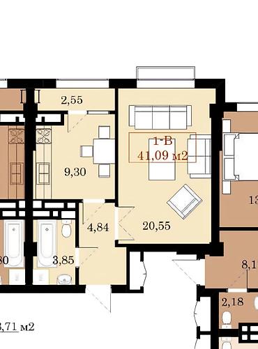 сузики вагон р: 1 комната, 40 м², Элитка, 8 этаж, ПСО (под самоотделку) — 1