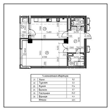 элит хоус: 1 комната, 63 м², Филармония Элитка, 2 этаж, ПСО (под самоотделку) — 2