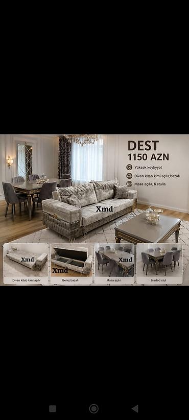 qədimi oturacaqlar: Dest – qonaq otağı dəsti Qiymət: 1150 AZN Xüsusiyyətlər: - Yüksək — 1