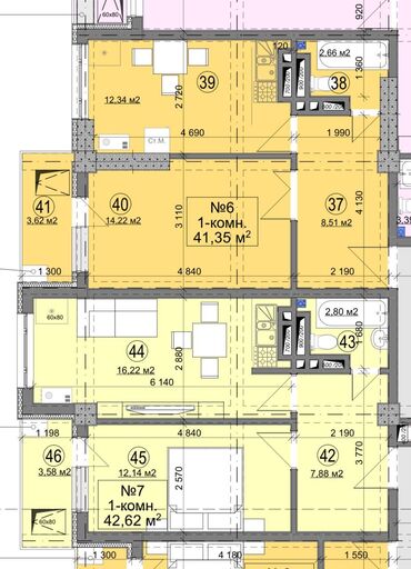 Продажа квартир: 1 комната, 43 м², Элитка, 5 этаж, ПСО (под самоотделку) — 8