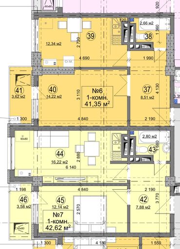 Продажа квартир: 1 комната, 42 м², Элитка, 5 этаж, ПСО (под самоотделку) — 5
