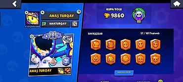 qizil muncuqlar: Brawl Stars hesabı – trofey yolu 9860, profil səviyyəsi 9+, hesab adı — 7