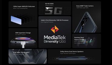 not 10 5g: Realme X7 Max 5G, Колдонулган, 256 ГБ, түсү - Кара, 2 SIM