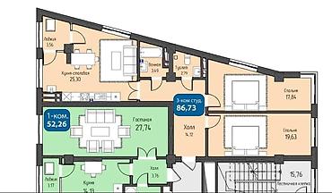 Продажа квартир: 3 комнаты, 87 м², Кок-Жар ж/м Элитка, 13 этаж, ПСО (под самоотделку) — 2