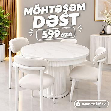 oturacagi: - Yemək otağı üçün dəst: dairəvi masa + 4 ədəd stul - Rəng: ağ/ivori — 1