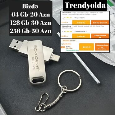 Yaddaş kartları: Usb və type c başlıqlı flash kartlar(Iphone üçün modellerdə mövcuddur)