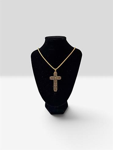 muske minduse: Zlatna ogrlica sa priveskom u obliku krsta - Materijal: zlatni — 1