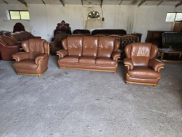 Stilske garniture: Kožna garnitura za dnevni boravak – set 1 - Sastav: trosed sa tri — 11