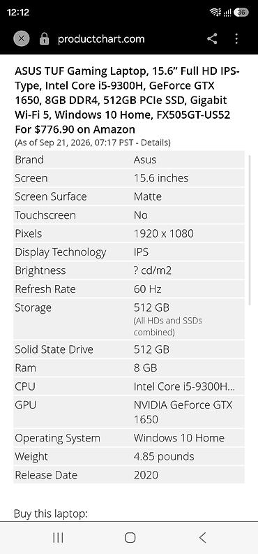 ASUS: İşlənmiş ASUS TUF Gaming, 15.6 ", Intel Core i5, 512 GB — 6