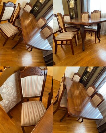 yazi masasi: Для гостиной, Б/у, Раскладной, Прямоугольный стол, 6 стульев