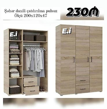 plastik qapilar: Üç qapılı paltar şkafı – 200x120x47 sm - Material: ağac teksturalı — 1