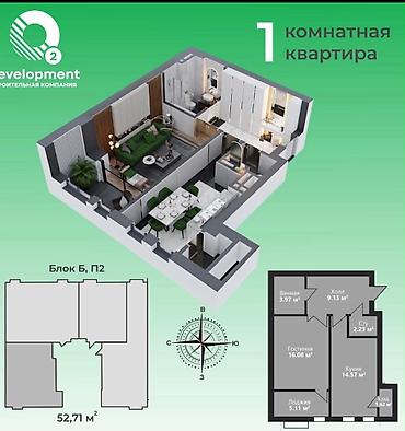 Продажа квартир: 1 комната, 52 м², Азия Молл Элитка, 10 этаж, ПСО (под самоотделку) — 3