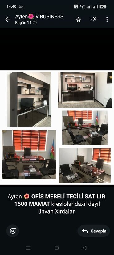 Офисные шкафы: Aytən 🌺 *OFİS MEBELİ TECİLİ SATILIR* *1500 MAMAT* kreslolar daxil