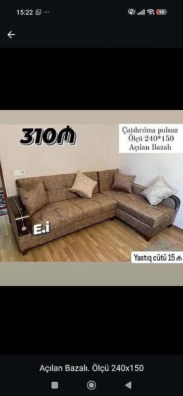 Açılan bazalı künc divan - Ölçü: 240×150 sm - Bazalı, yəni alt