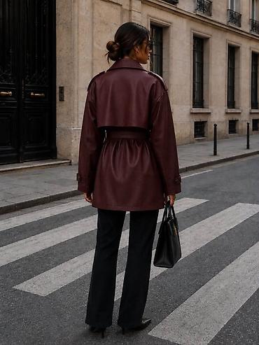 Mantili: Ženski kraći mantil / jakna od eko kože u elegantnom trench stilu — 3
