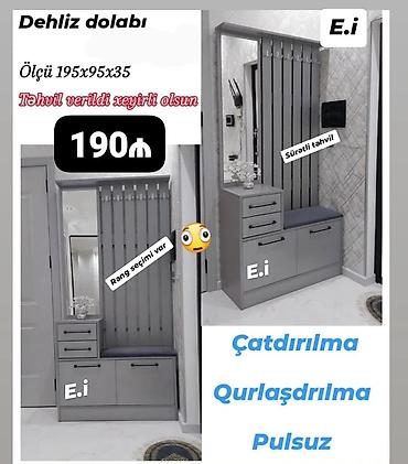 işlənmiş şifoner: Dehliz dolabı – ölçü 195×95×35 - Asılqanlı panel, iri güzgü - — 1