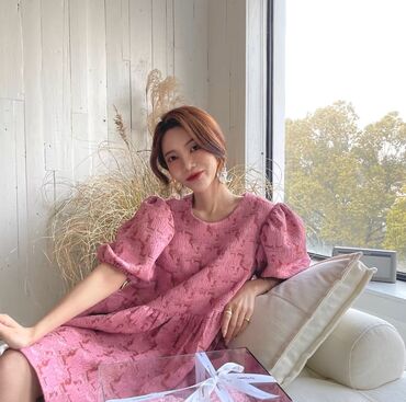 розовое платье с кружевом: Повседневное платье, Корея, Лето, Короткая модель, Оверсайз, S (EU 36)