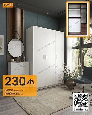 Mebel: 3 qapılı paltar dolabı - Ölçülər: Dərinlik 47 sm x Hündürlük 200 sm x — 1