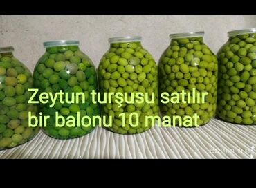 Sifarişlə hazır yeməklər: Məhsul: Zeytun turşusu Təsvir: - Şüşə bankalarda bağlanmış yaşıl